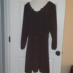 Black scalloped dress with belt
